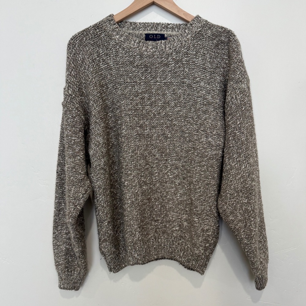 Old Glory Vintage Mens Marled Knit Crewneck Sweater Brown Wool Blend L Fisherman